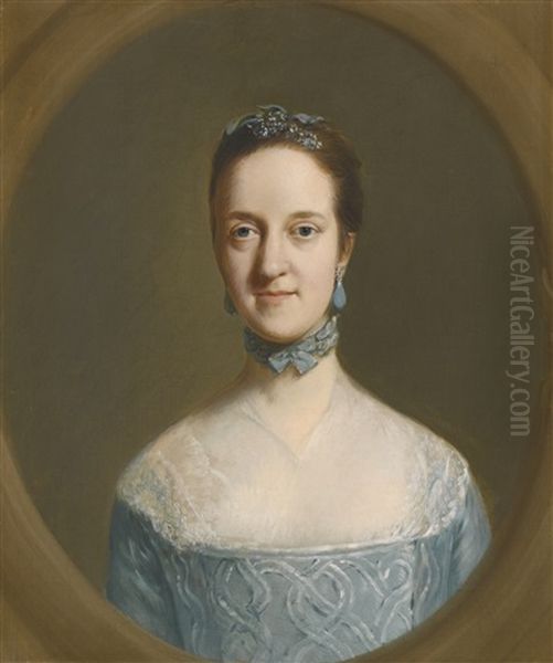 Portrait Of Mrs Elizabeth Edgar, Half-length, Wearing A Blue Dress - view 1
