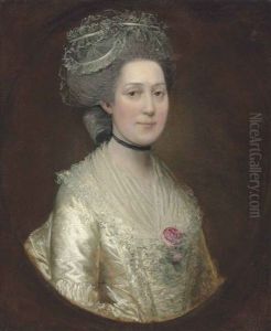 Portrait Of Sarah Langston, Bust-length, In A White Silk Dress With A Rose On Her Chest