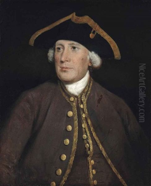 Portrait Of A Gentleman, Thought To Be James Lacy (1696-1774), Half-length, In A Brown Coat With Gold Trim And A Tricorn Hat - view 1