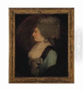 Portrait Of A Lady In A Blue Dress With White Fichu, Half-length, In A Painted Oval