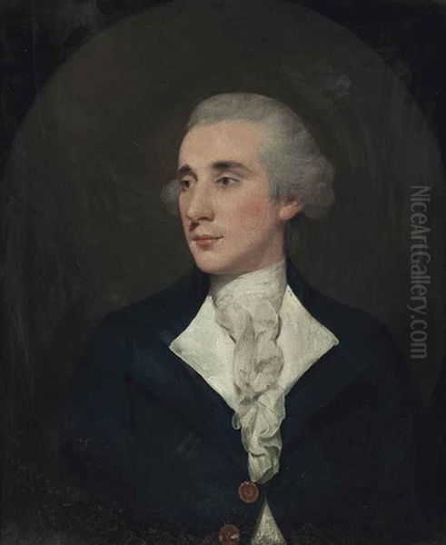Portrait Of A Gentleman, Half-length, In A Blue Coat And White Cravat, In A Painted Oval - view 1