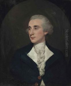 Portrait Of A Gentleman, Half-length, In A Blue Coat And White Cravat, In A Painted Oval