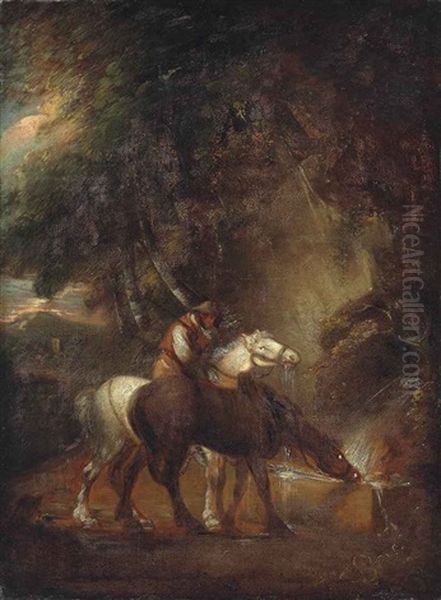 Horses Watering In A Landscape - view 1