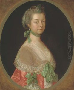 Portrait Of Elizabeth Uvedale, Half-length, In A Pink Dress With Green Bows And Lace Sleeves And Shawl