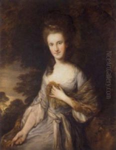 Portrait Of Miss Sarah Buxton In A Cream Dress, In A Landscape