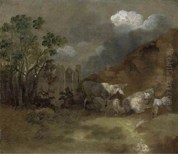 Sheep And Lambs By A Fence In A Landscape - view 1