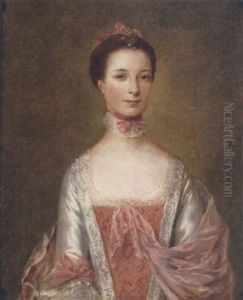 Portrait Of Mrs. Edwin Lascelles Wearing A Pink Dress With White Sleeves