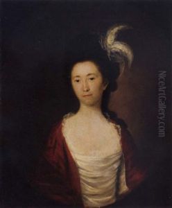Portrait Of A Lady In A White Dress With A Red Shawl, Feathers In Her Hair by Thomas Gainsborough