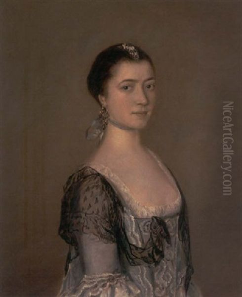 Portrait Of Miss Elizabeth Edgar In A Blue Dress With A Black Lace Shawl - view 1