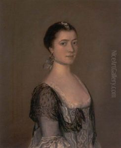 Portrait Of Miss Elizabeth Edgar In A Blue Dress With A Black Lace Shawl