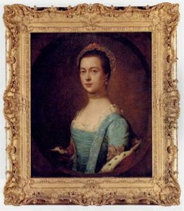 Portrait Of A Lady (mrs. William Talbot Baker?), Three-quarter-length, In A Blue Dress And Pearl Choker by Thomas Gainsborough