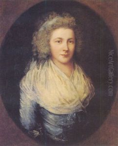 Portrait Of Mrs. Samuel Kilderbee Wearing A Blue Dress And White Shawl