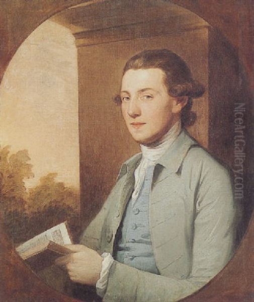 Portrait Of A Gentleman (robert, 8th Baron Conyers And 4th Earl Of Holderness?), In A Grey Coat And Blue Waistcoat Holding A Book - view 1