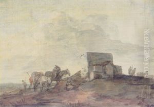 Horses And Riders Resting By A Pool by Thomas Gainsborough
