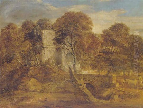 Landscape With A Figure And Cattle Crossing A Bridge - view 1
