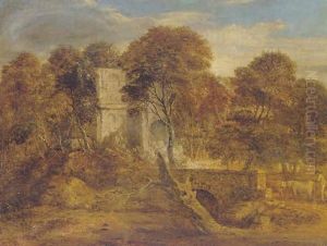 Landscape With A Figure And Cattle Crossing A Bridge by Thomas Gainsborough