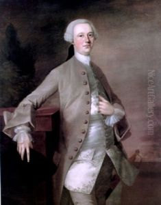 Portrait Of David Garrick In A Brown Coat, Holding His Tricorn Hat, His Sword At His Side by Thomas Gainsborough