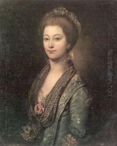 A Portrait Of A Lady In Blue Embroidered Dress by Thomas Gainsborough