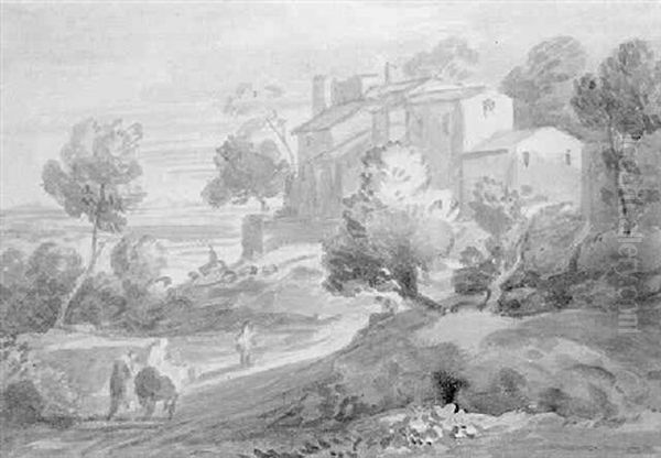 Wooded Landscape With Buildings And Figures - view 1
