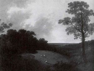 Wooded Landscape With A Reclining Shepherd And Scattered Sheep Near A Cottage by Thomas Gainsborough