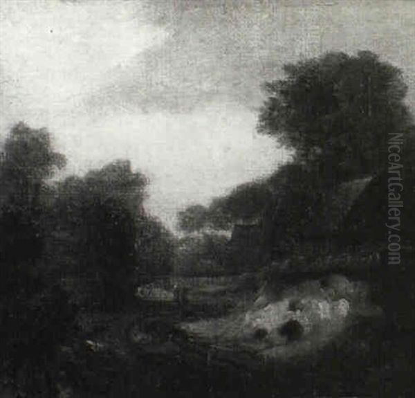 Figures On A Path By A Farmhouse In A Landscape - view 1