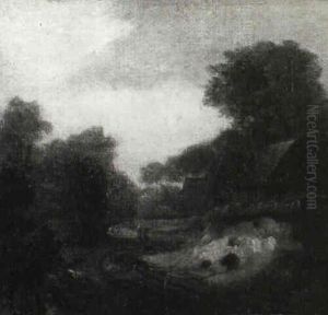 Figures On A Path By A Farmhouse In A Landscape by Thomas Gainsborough