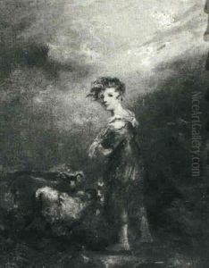 A Child With Two Sheep Standing In A Gale Wind by Thomas Gainsborough
