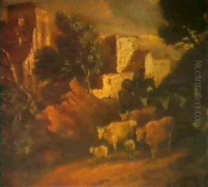 Mounted Herdsman Driving A Herd Of Cattle Home by Thomas Gainsborough