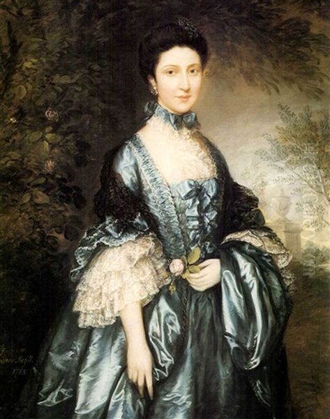 Portrait Of Miss Theodosia Magill, In A Blue Dress And Holding A Rose - view 1