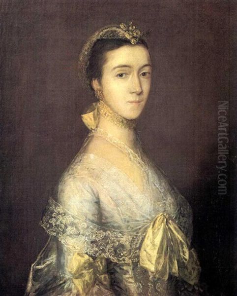 Portrait Of Sarah Paige, Wearing A Dress Trimmed With Yellow Bows - view 1