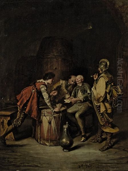 Kartenspieler Im Weinkeller - view 1