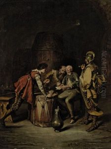 Kartenspieler Im Weinkeller by Jakob Emanuel Gaisser