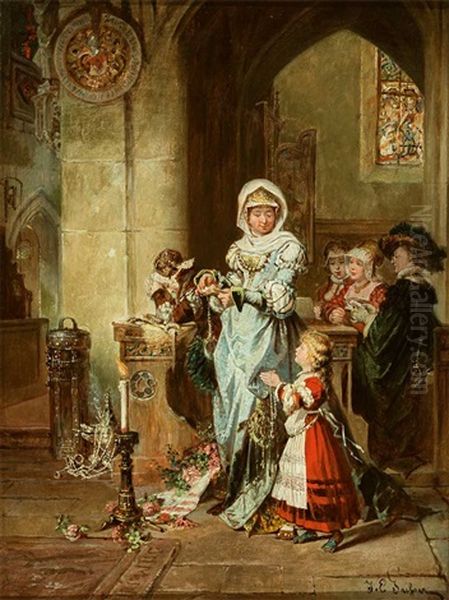 In Einer Gotischen Kirche Haben Sich Eine Furstin In Begleitung Ihrer Tochter Und Vier Hofdamen Zum Gebet Eingefunden - view 1