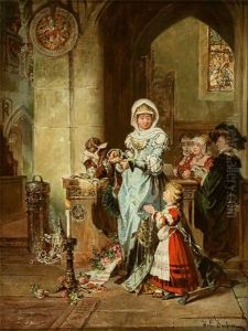 In Einer Gotischen Kirche Haben Sich Eine Furstin In Begleitung Ihrer Tochter Und Vier Hofdamen Zum Gebet Eingefunden by Jakob Emanuel Gaisser