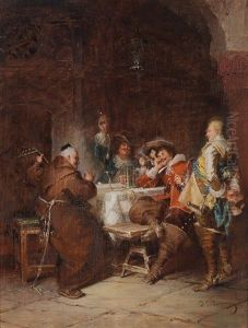 Frohliche Runde Im Weinkeller by Jakob Emanuel Gaisser