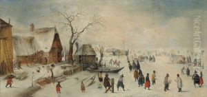 A Winter Landscape With Skaters by Hendrick Avercamp