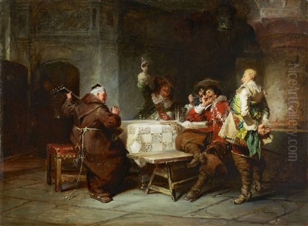 Frohliche Tischgesellschaft Mit Kapuzinermonch - view 1