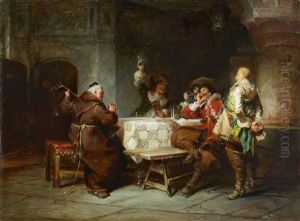 Frohliche Tischgesellschaft Mit Kapuzinermonch by Jakob Emanuel Gaisser