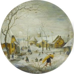 Winter Landscape With Frozen River by Hendrick Avercamp