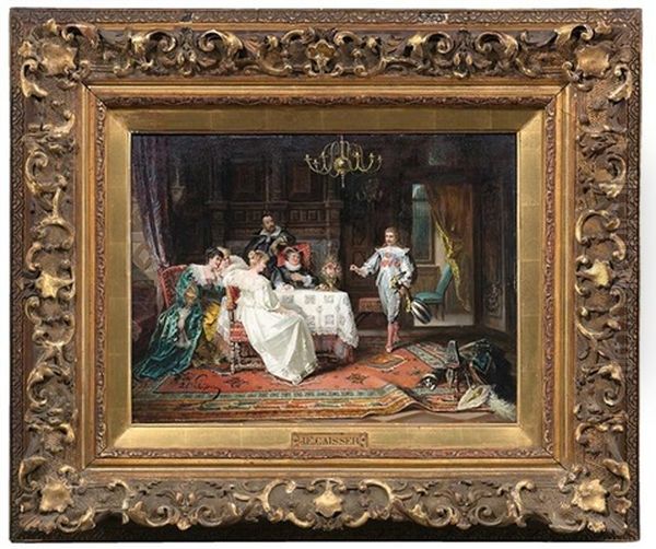 Elegante Gesellschaft Im Saloninterieur, Den Auftritt Eines Lautenspielers Erwartend - view 1