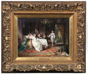 Elegante Gesellschaft Im Saloninterieur, Den Auftritt Eines Lautenspielers Erwartend by Jakob Emanuel Gaisser