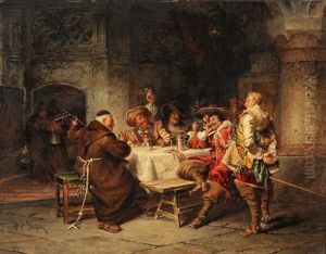 Musketiere Und Monch In Frohlicher Runde by Jakob Emanuel Gaisser