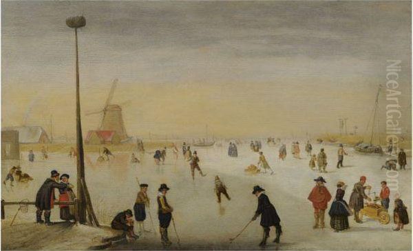 A Winter Landscape With Figures Skating And Playing Kolf - view 1