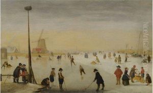 A Winter Landscape With Figures Skating And Playing Kolf by Hendrick Avercamp