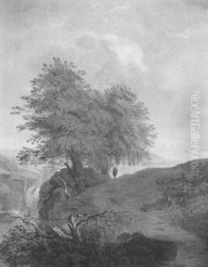 Romantisierte Sommerlandschaft Mit Wasserfall by Jakob Emanuel Gaisser