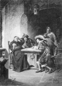 Musketiere Und Monch Beim Kartenspiel by Jakob Emanuel Gaisser