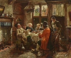 Group Of Men And Innkeeper In An Old Dutch Room