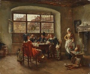 Group Of Men And Maid In An Old Dutch Room