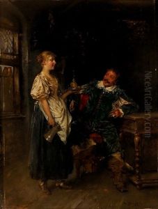 Junge Frau Serviert Einem Kavalier Wein by Max Gaisser