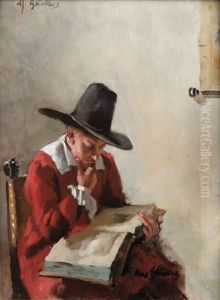 Gelehrter Mit Buch - Im Gewand Des 17. Jh. Und In Schlichtem Interieur Auf Einem Stuhl Sitzend Gelehrter Mit Buch - Im Gewand Des 17. Jh. Und In Schlichtem Interieur Auf Einem Stuhl Sitzend